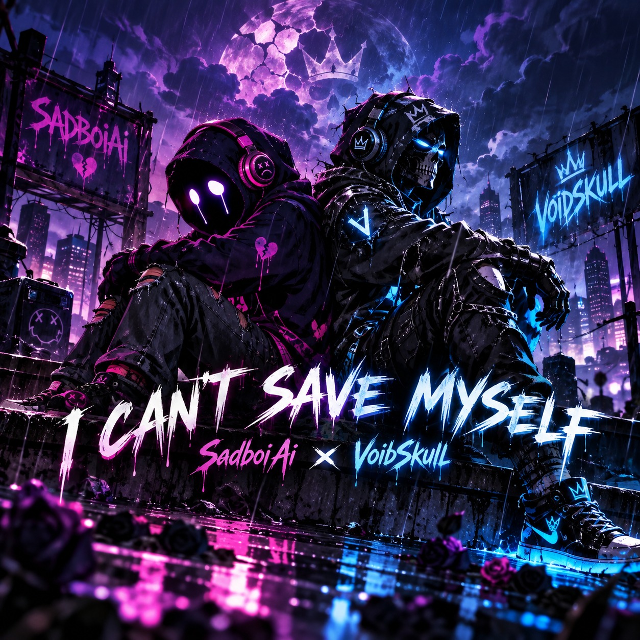 I CAN'T SAVE MYSELF // NOT ALONE — SadboiAi × VoidSkull artwork