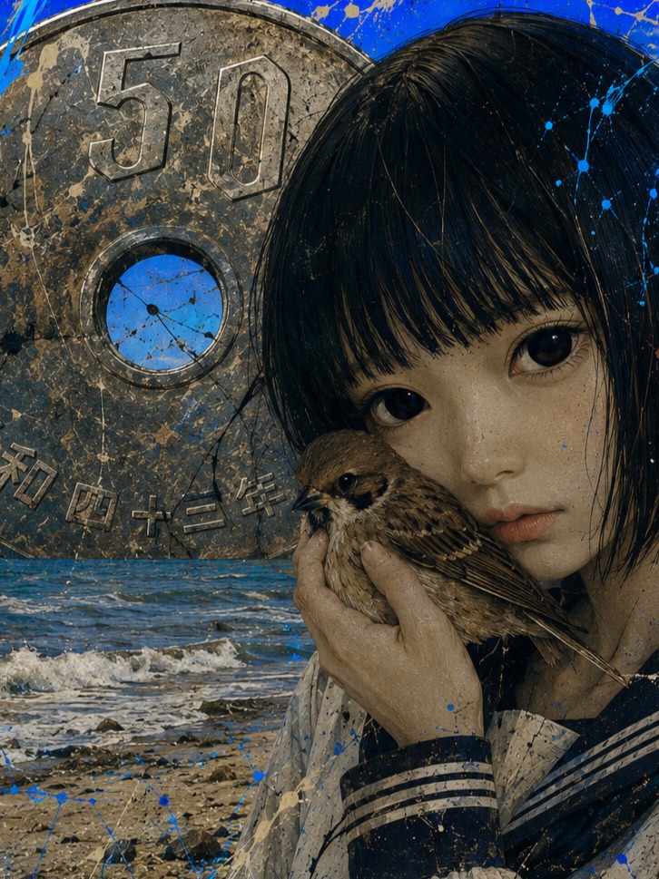 海辺で小鳥をひろったの。Black Eyes Wide Open artwork