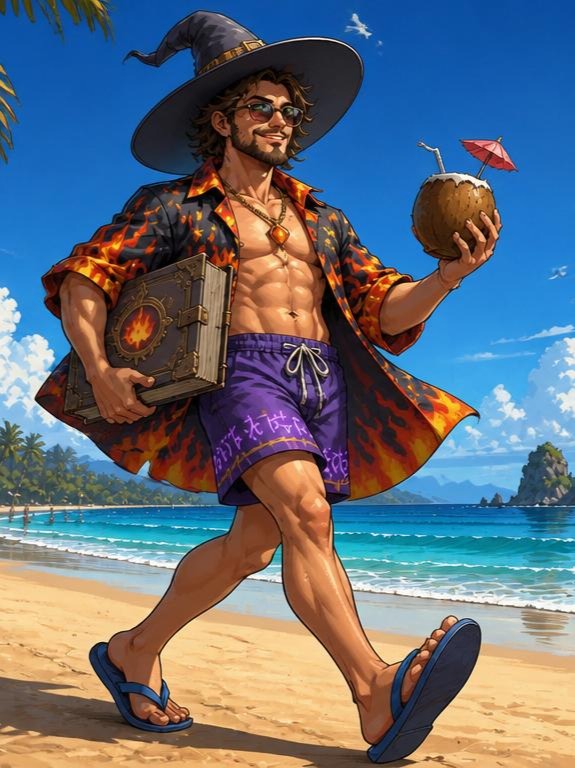 Fireballs & Flip-Flops - Evocation Wizard at the Beach artwork