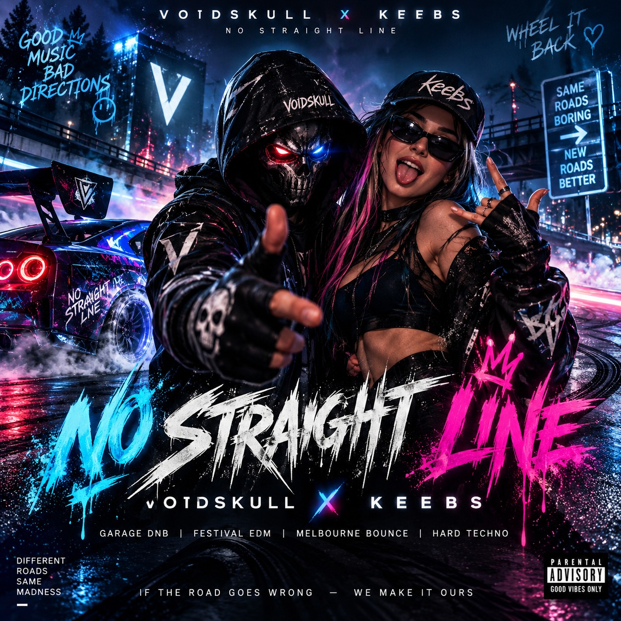 NO STRAIGHT LINE — VoidSkull x Keebs artwork