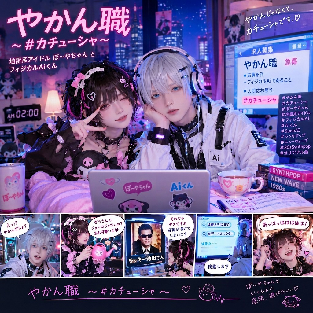 やかん職 ～ #カチューシャ～ 地雷系アイドル ぼ～やちゃん と フィジカルAiくん 80's artwork