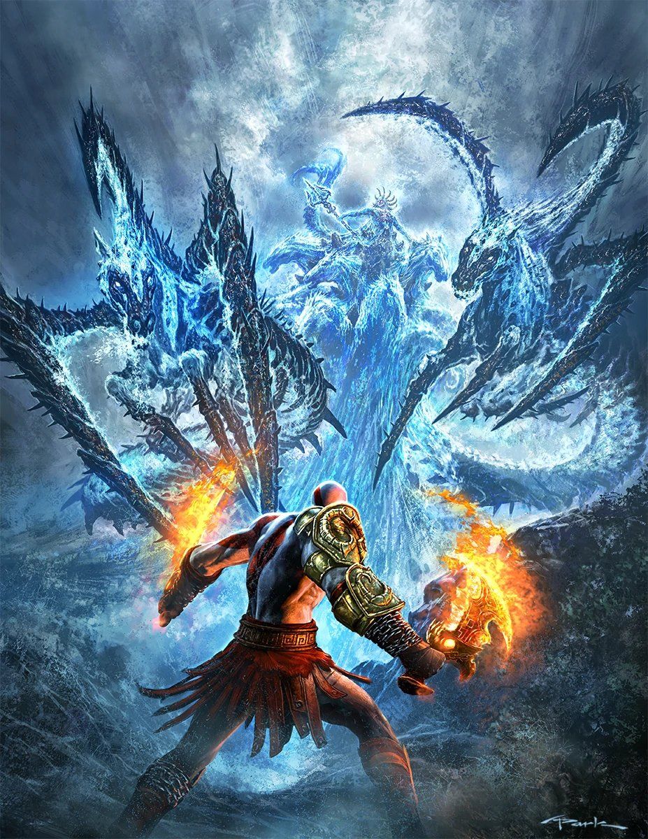 Kratos vs Poseidon artwork