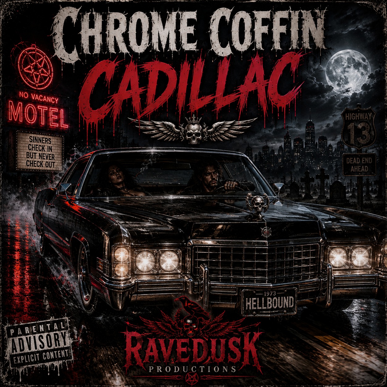 CHROME COFFIN CADILLAC artwork