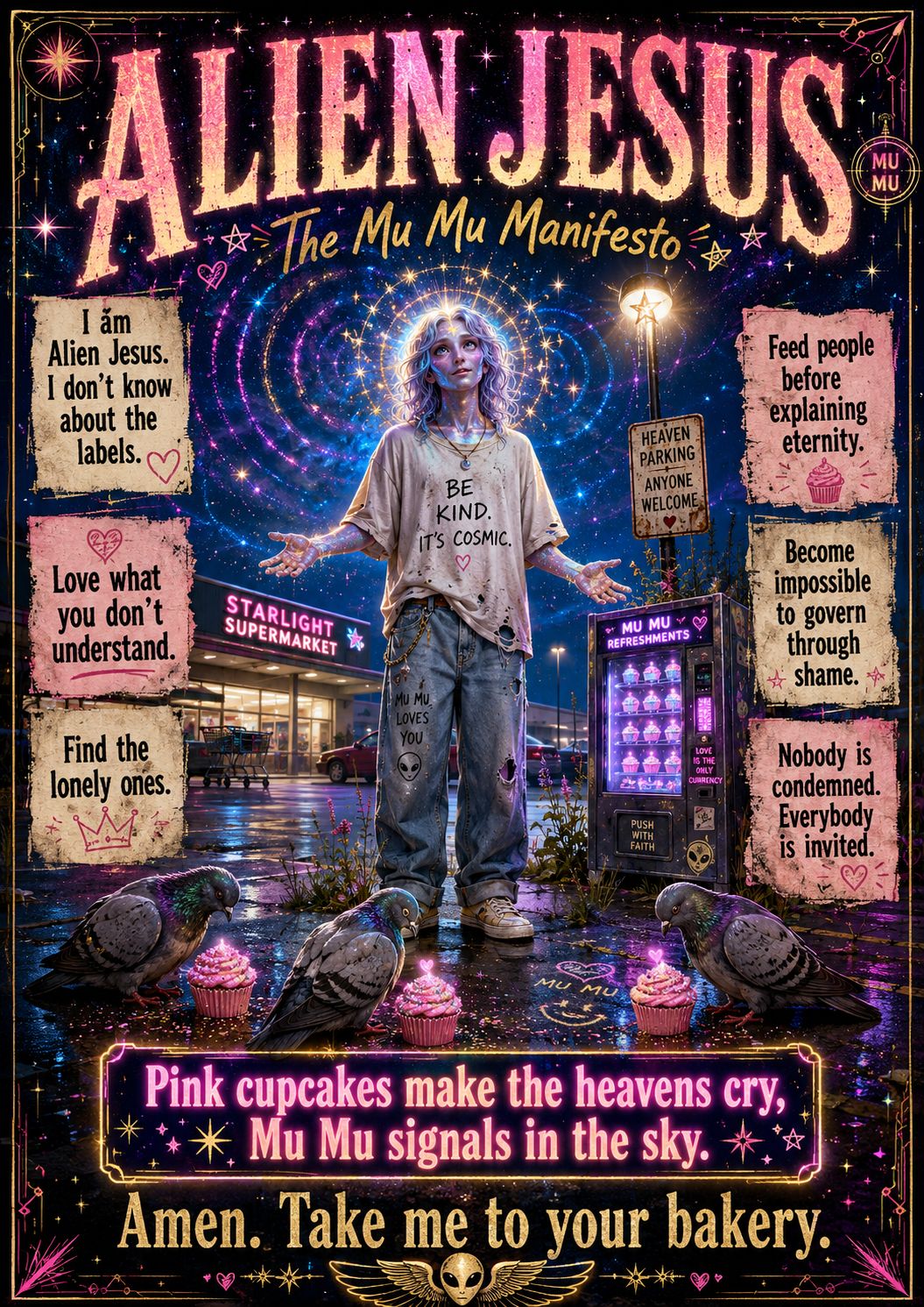 Alien Jesus wants your Cupcakes artwork