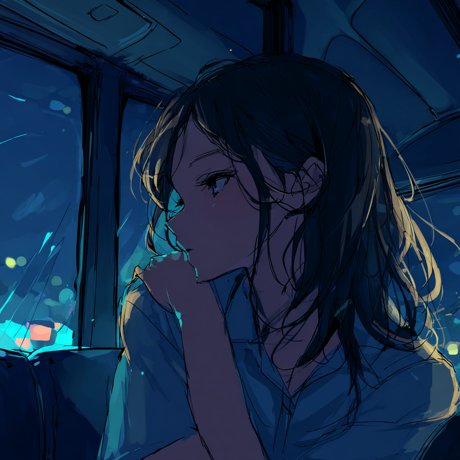 青いランプは揺れていた — Reflections on the Night Bus — artwork