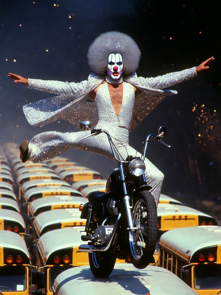 "The Glitter Clowns" presents: Evel Knievel (Daredevil Clown) artwork