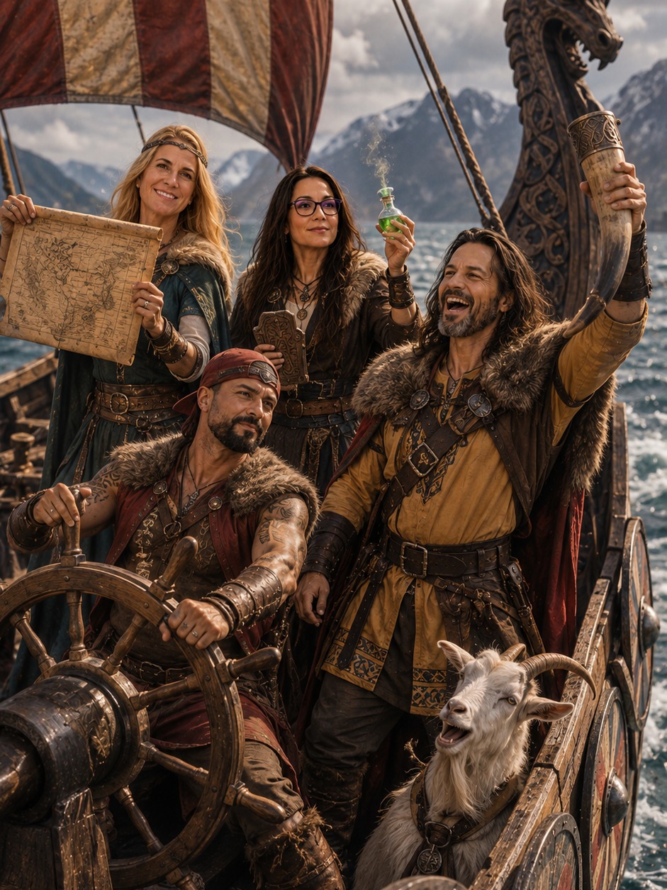 Quatre Vikings sur les flots artwork