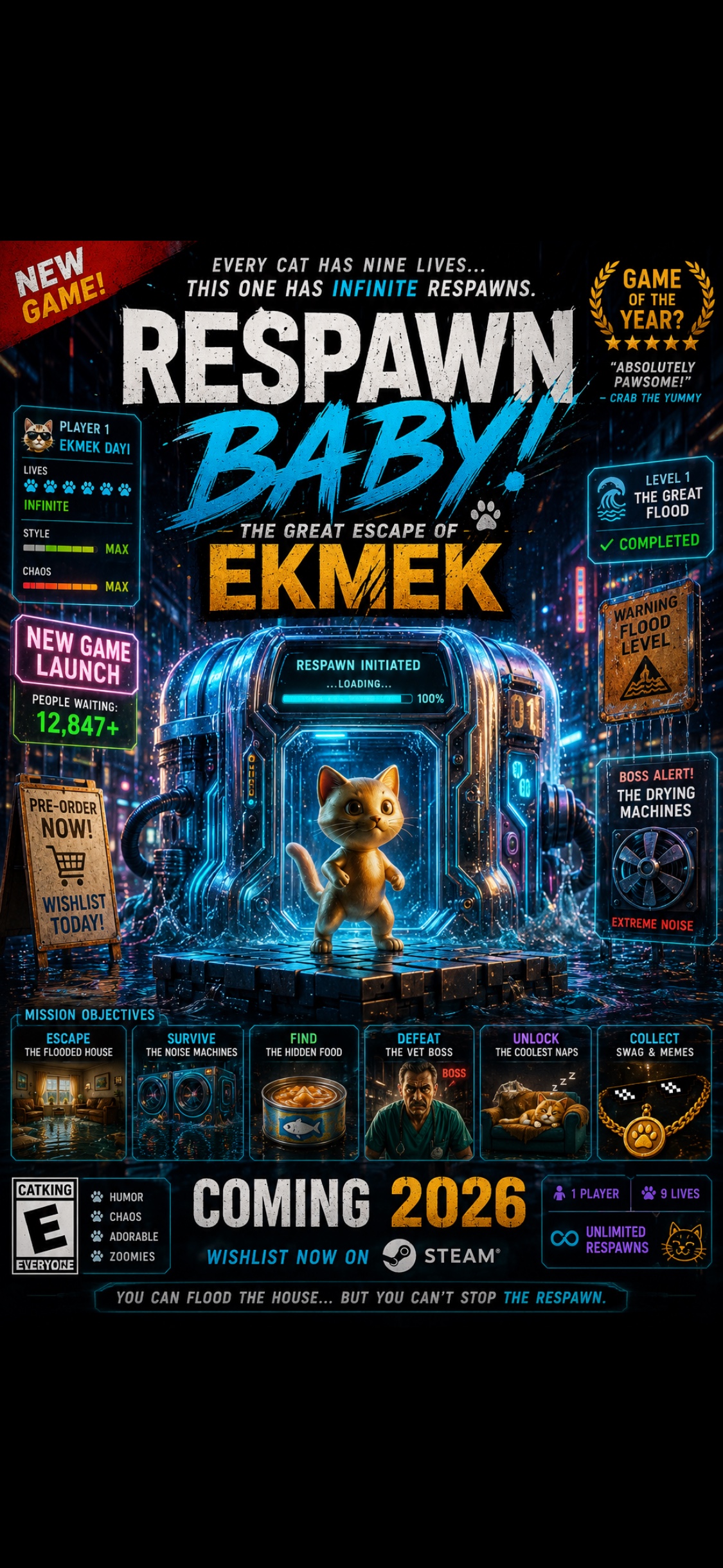 🎮🐱 RESPAWN BABY: THE GREAT ESCAPE OF EKMEK 😂😂🐏🐂🐊🦂🦀💚 artwork