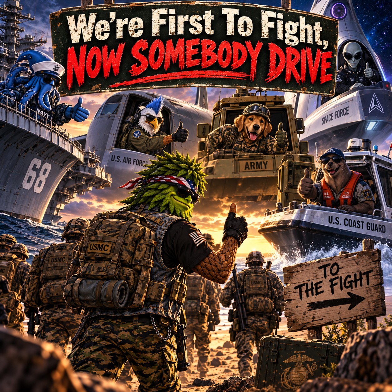 We're First To Fight, NOW SOMEBODY DRIVE artwork