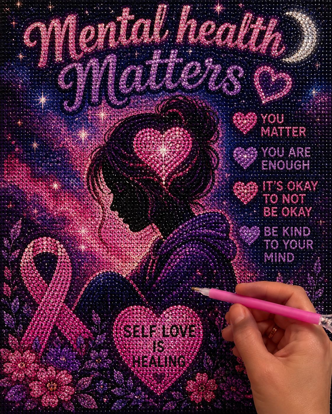 Diamond painting Mental health Matters ❤️💜♥️ artwork