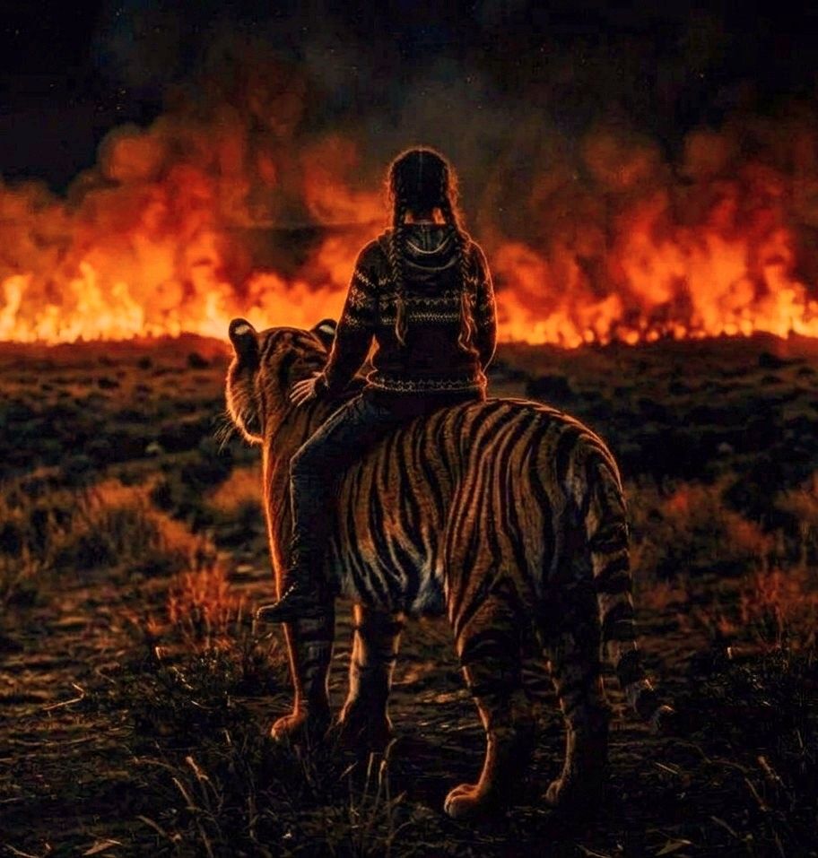 behind her fires artwork