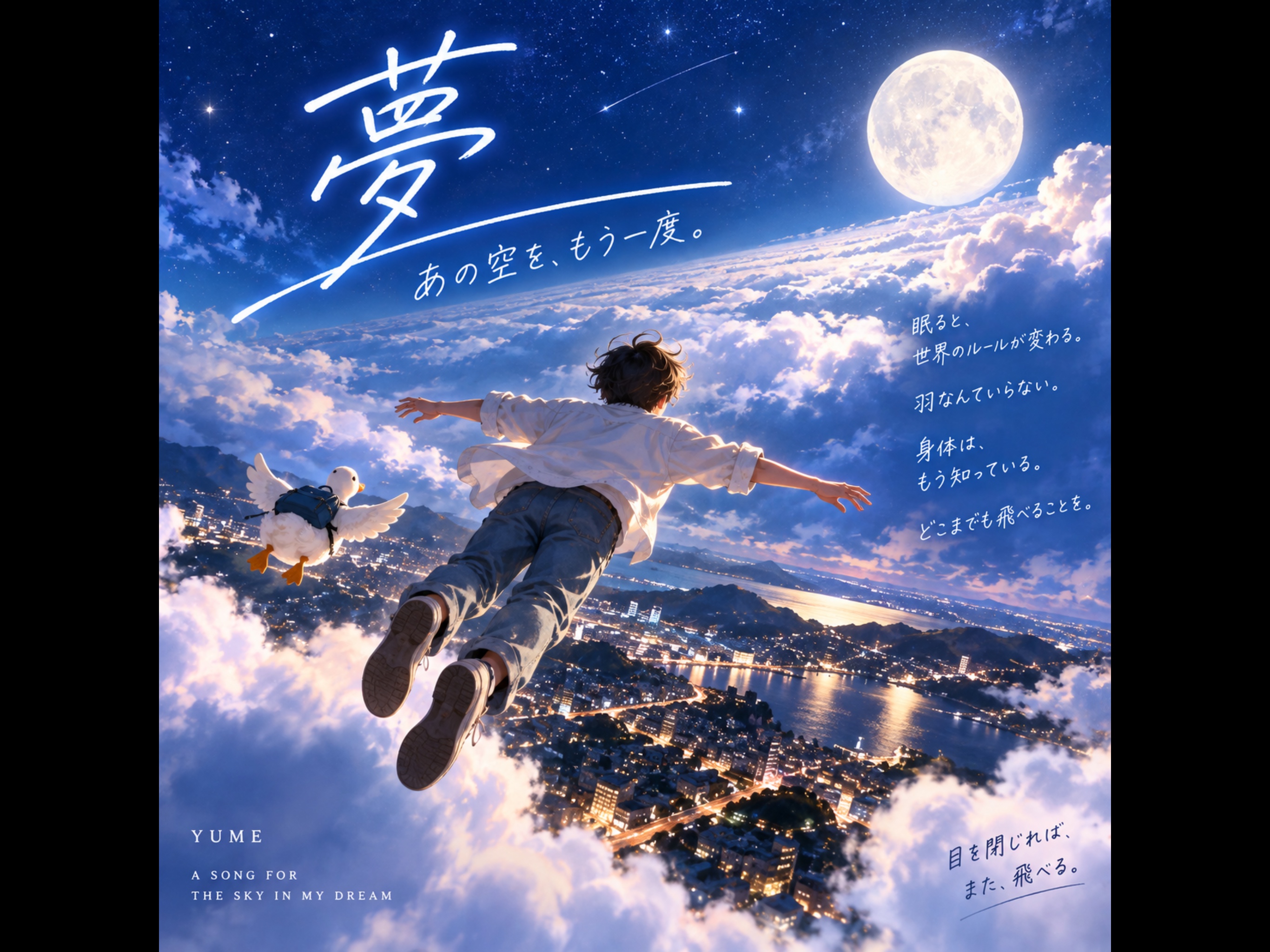 『夢、あの空へもう一度』 🌙☁️ artwork