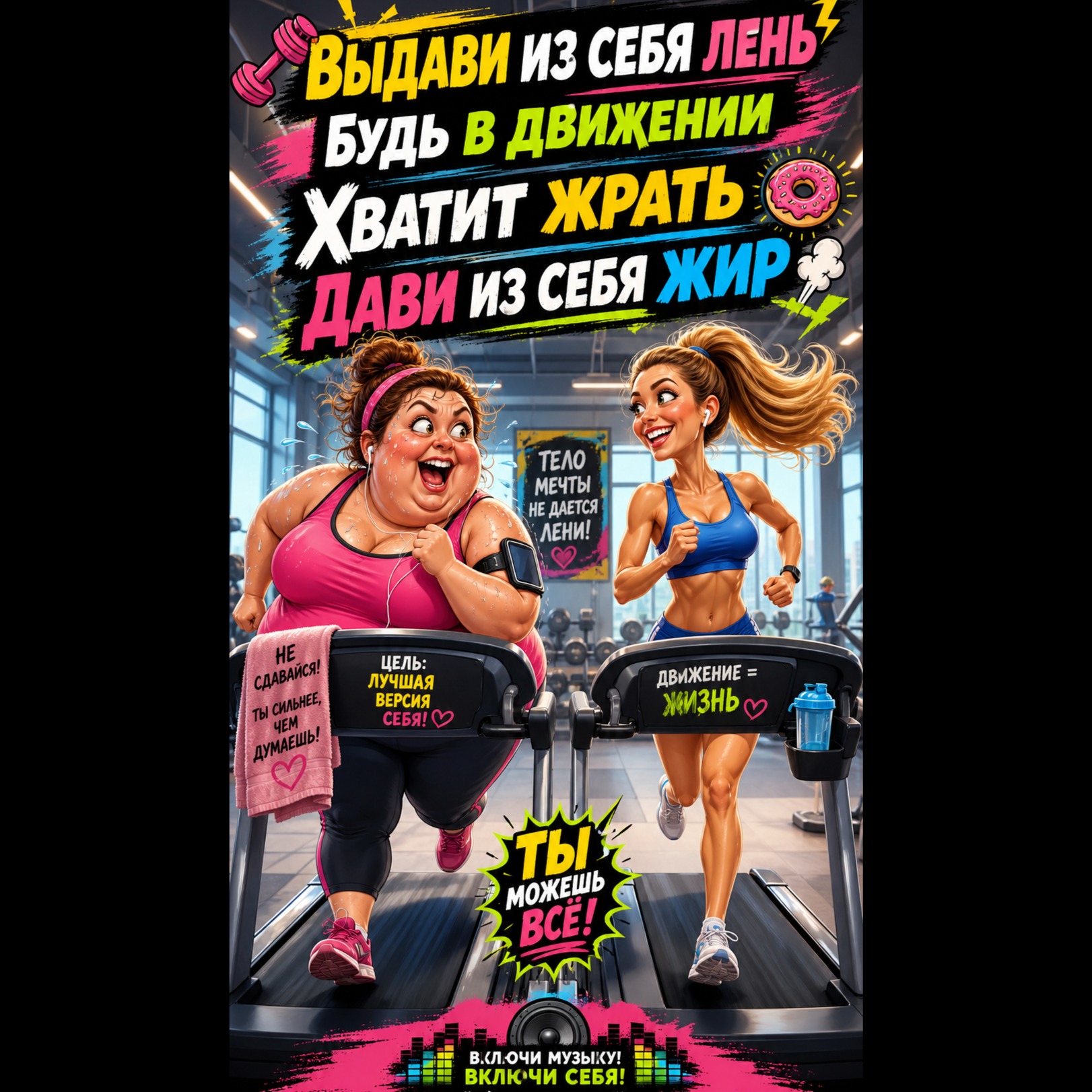 Выдави лень Будь в движении Хватит жрать artwork