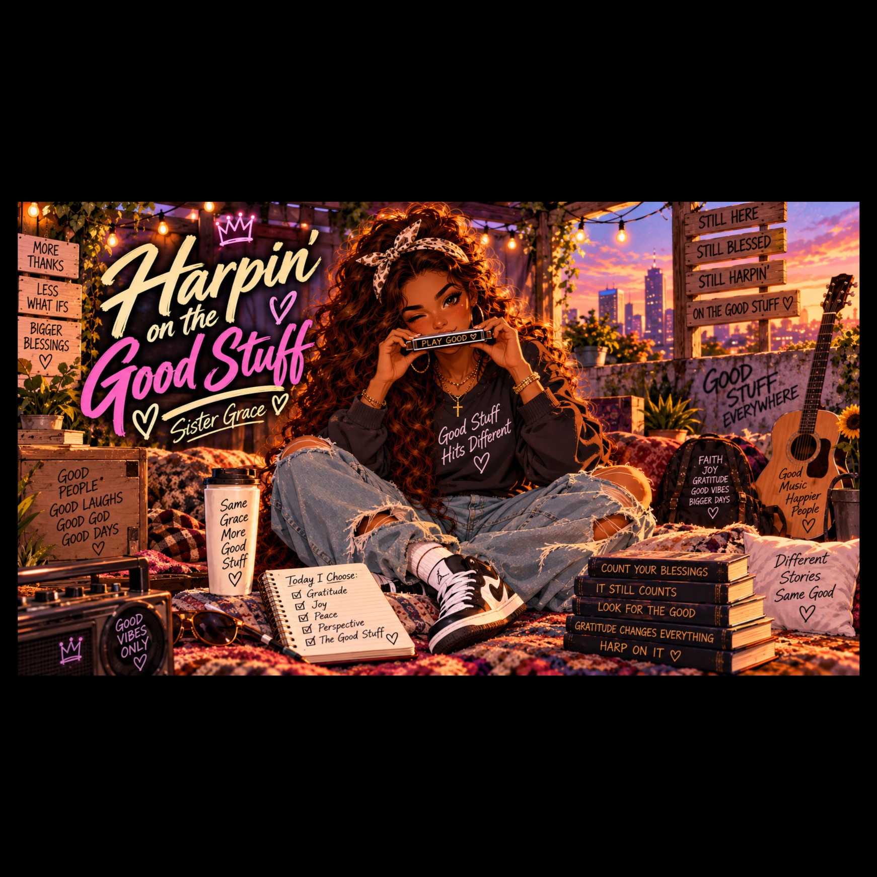 HARPIN’ ON THE GOOD STUFF artwork