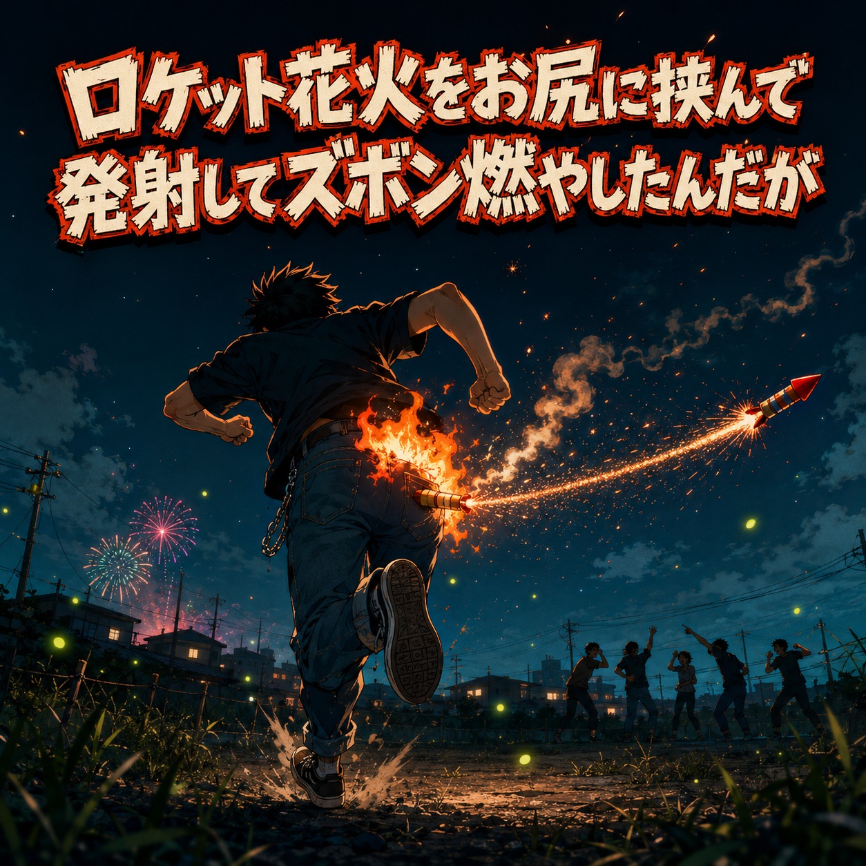 ロケット花火をお尻に挟んで発射してズボン燃やしたんだが artwork