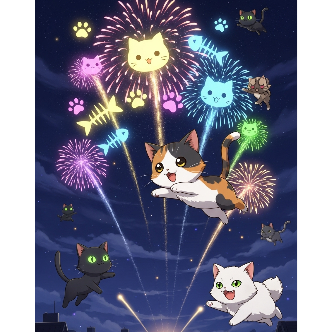 じゃれねこ『2月☆18 花火×蝶々』 🐈ネコ花火〜Cat fireworks🐈#花火大会 by ℙ𝔸𝕋𝕆 ℂ𝕙𝕒𝕟 | Suno