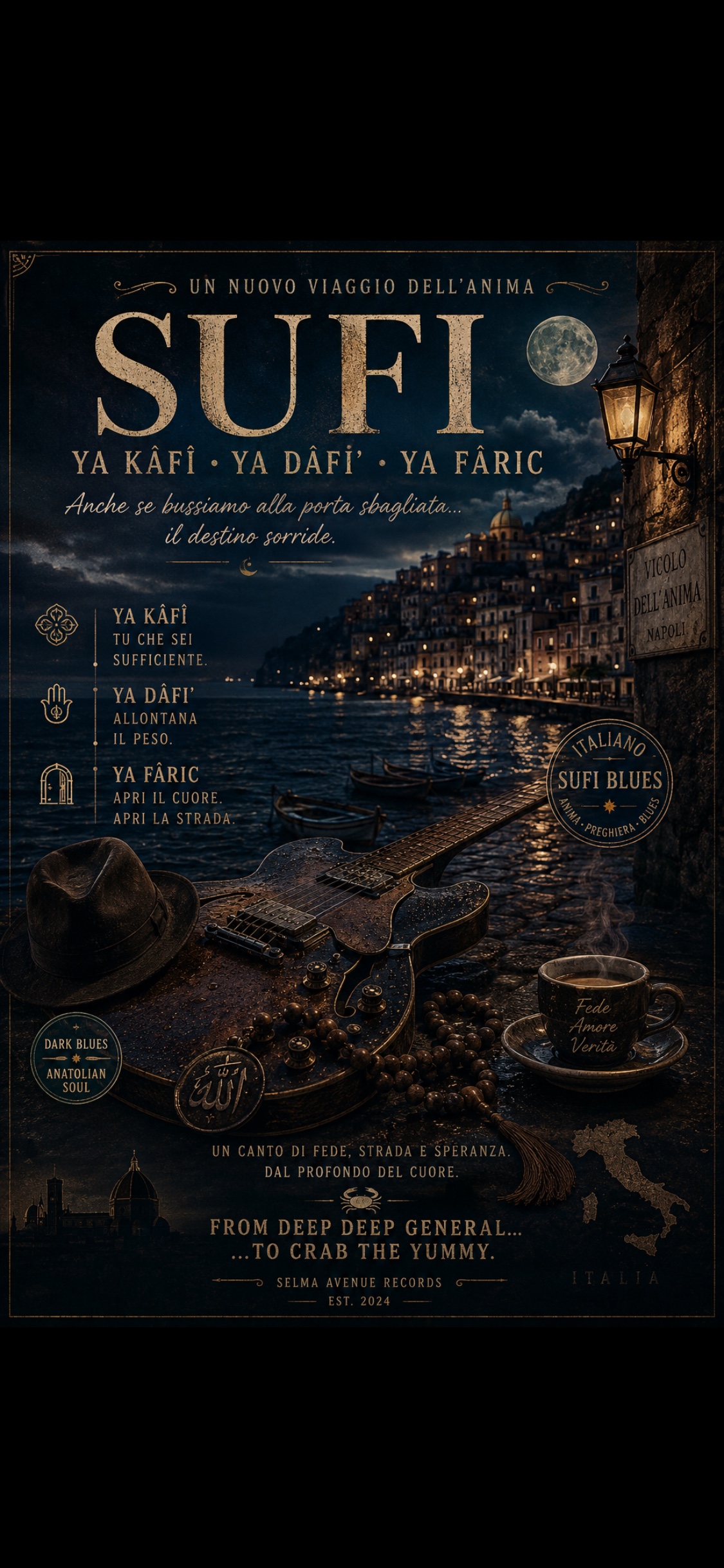 🇮🇹🌙 YA KĀFĪ • YA DĀFI’ • YA FĀRIC  (Anche se bussiamo alla porta sbagliata… il destino sorride.) artwork