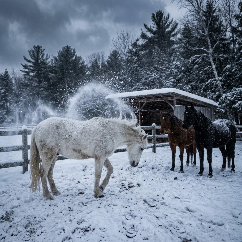 White Horse Taking a Snow Bath artwork