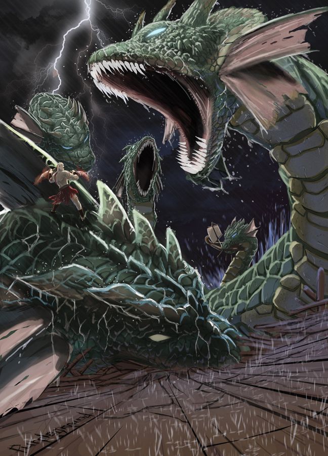 Kratos vs Hydra artwork