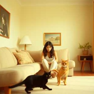 Two cats ( and a Woman) artwork