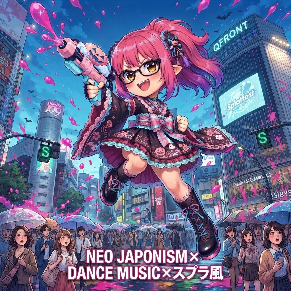 NEO JAPONISM × DANCE MUSIC × スプラ風 
唄：チームスライム
作詞：Gスライムゆき
作曲：SUNO
ジャケ写：クマちゃん
#AIFusionFes音楽コンテスト artwork