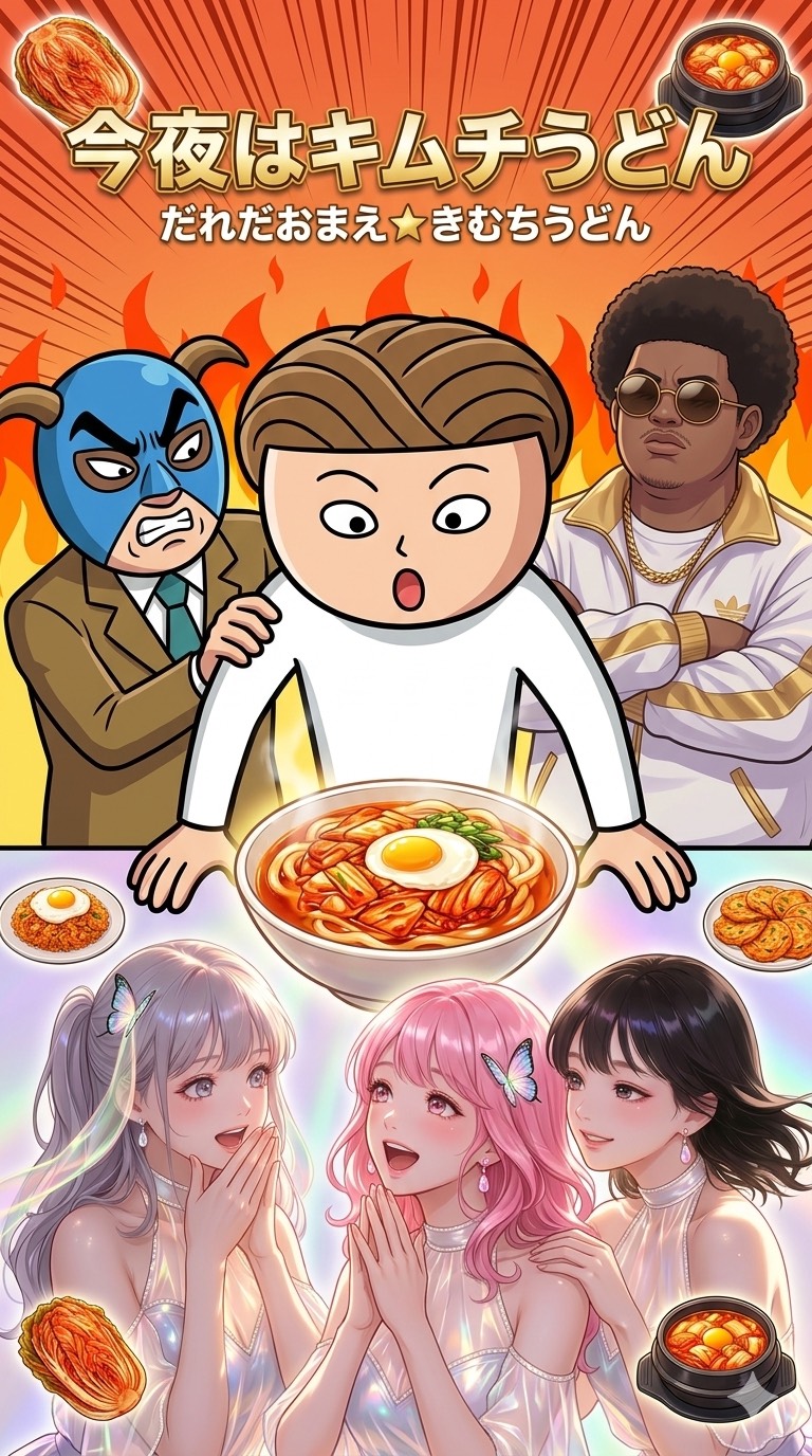 今夜はキムチうどん　（うどんマンのテーマ x キ・ム・チ⭐︎イイカンジ） artwork