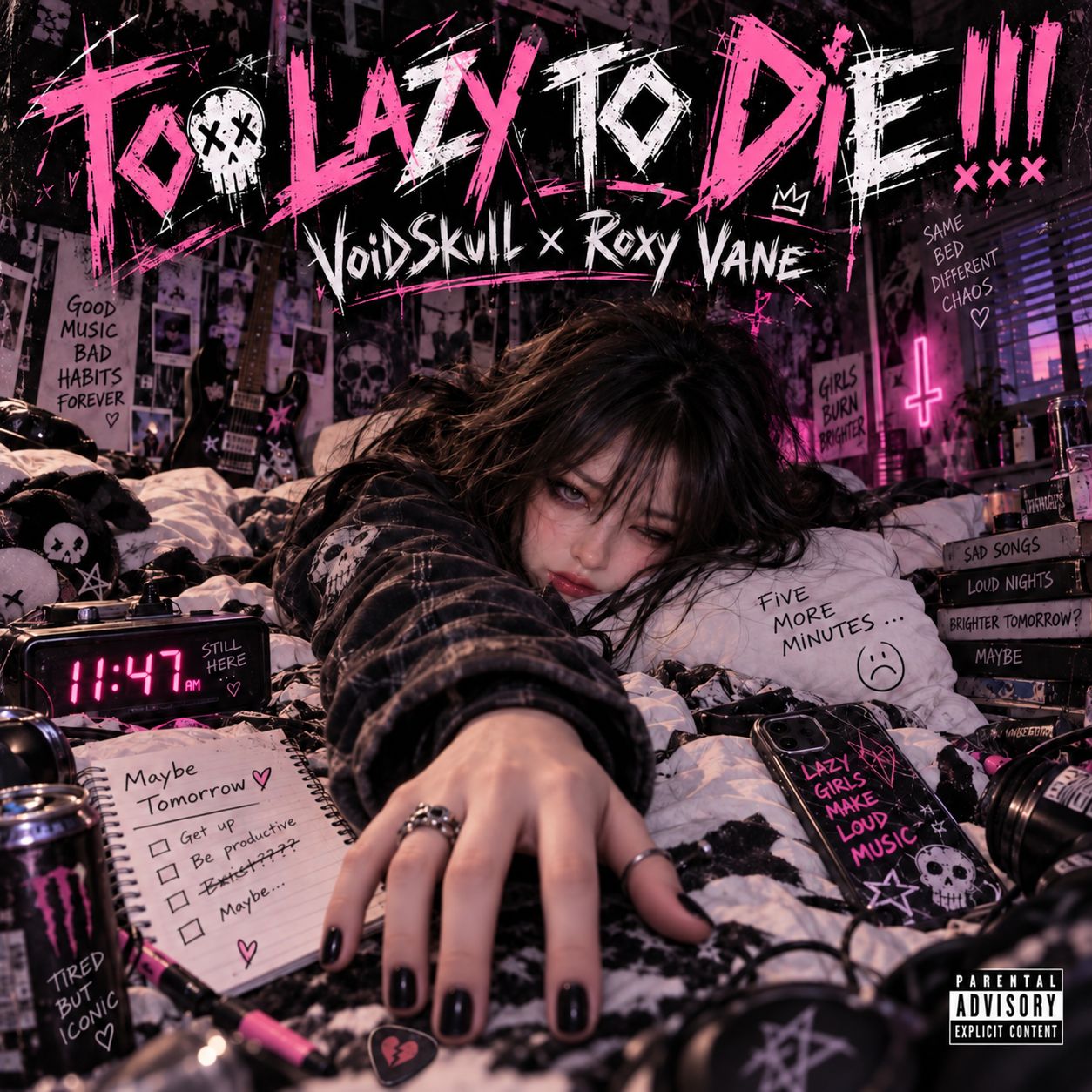 TOO LAZY TO DIE !!! // VoidSkull × Roxy Vane artwork