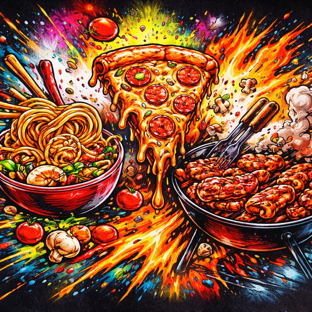 Pizza Noodles Vleis artwork