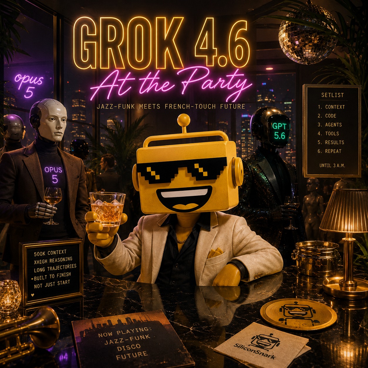 Grok 4.6 at the Party artwork