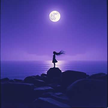 紫色月光落在海邊