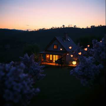 Egy kicsi ház van a domb tetején