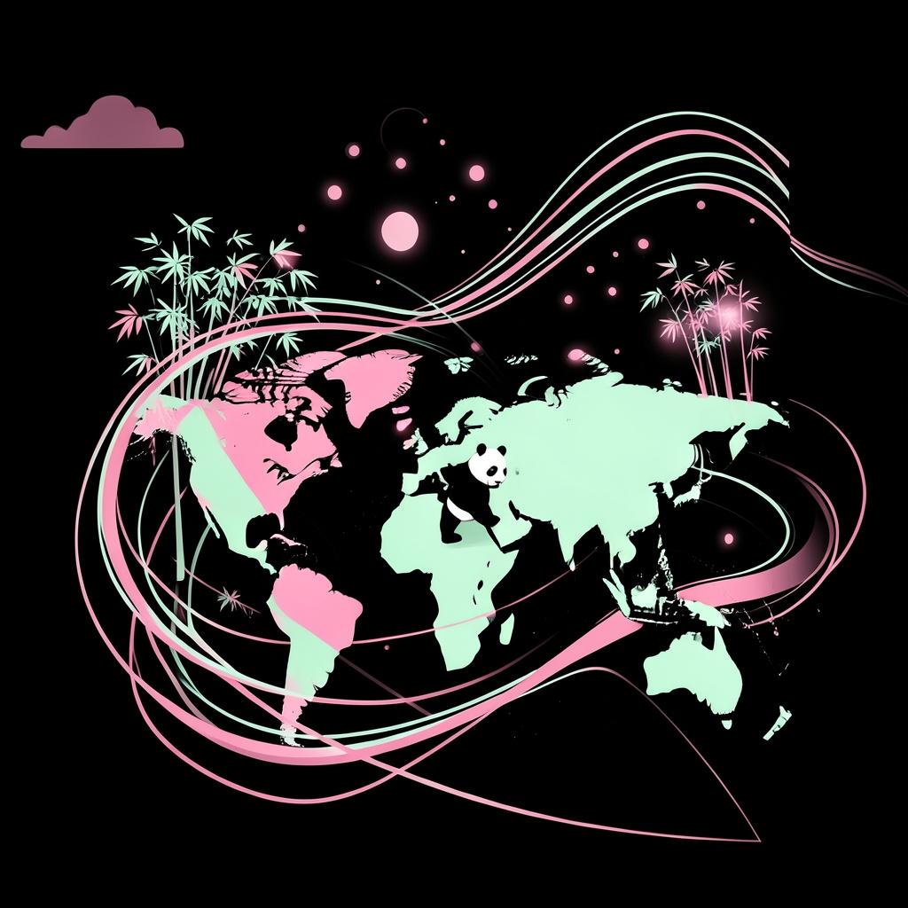A panda walks around the world artwork