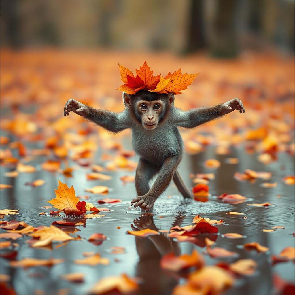 Aria and Monkey in the Fall artwork
