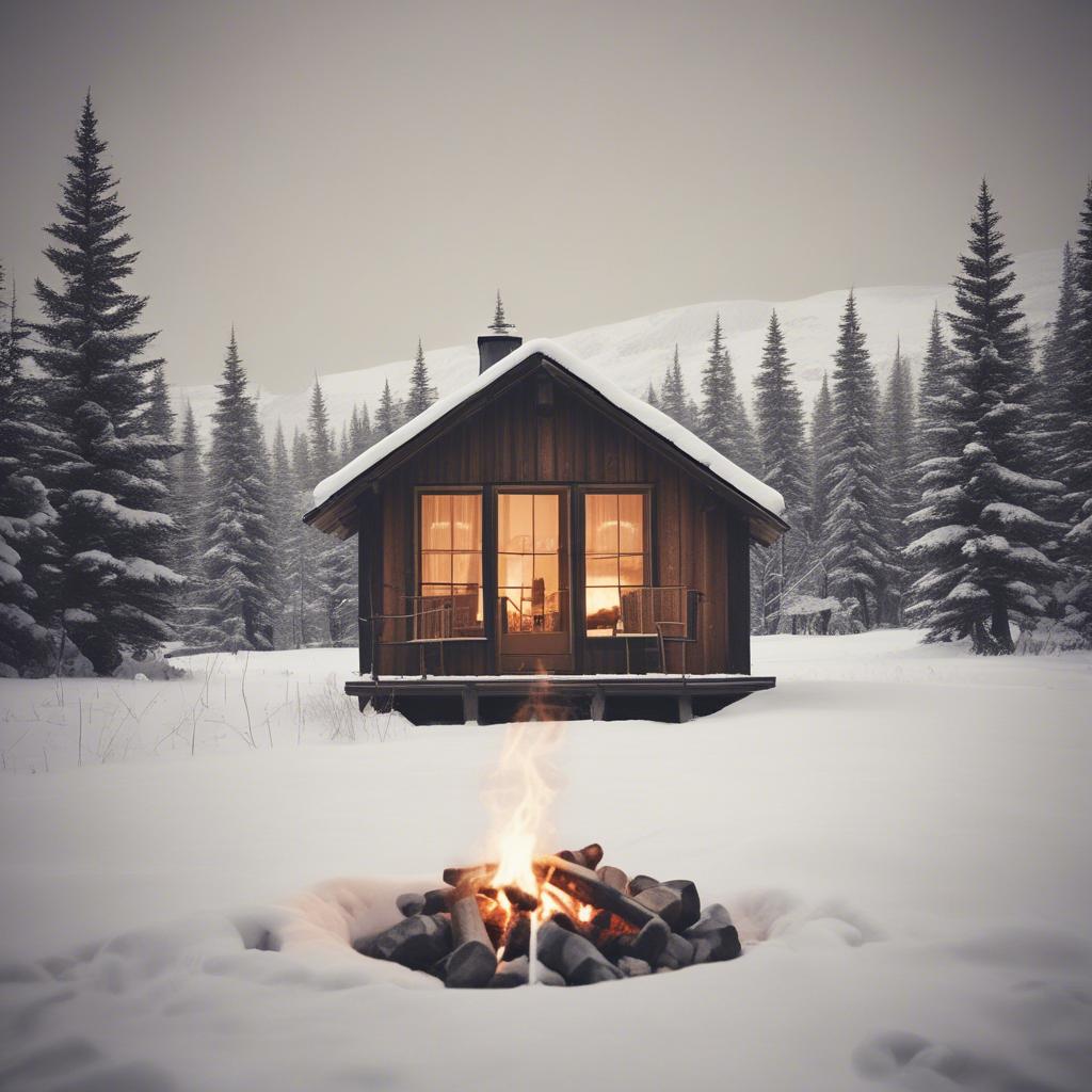Snowflakes fall on frozen ground artwork