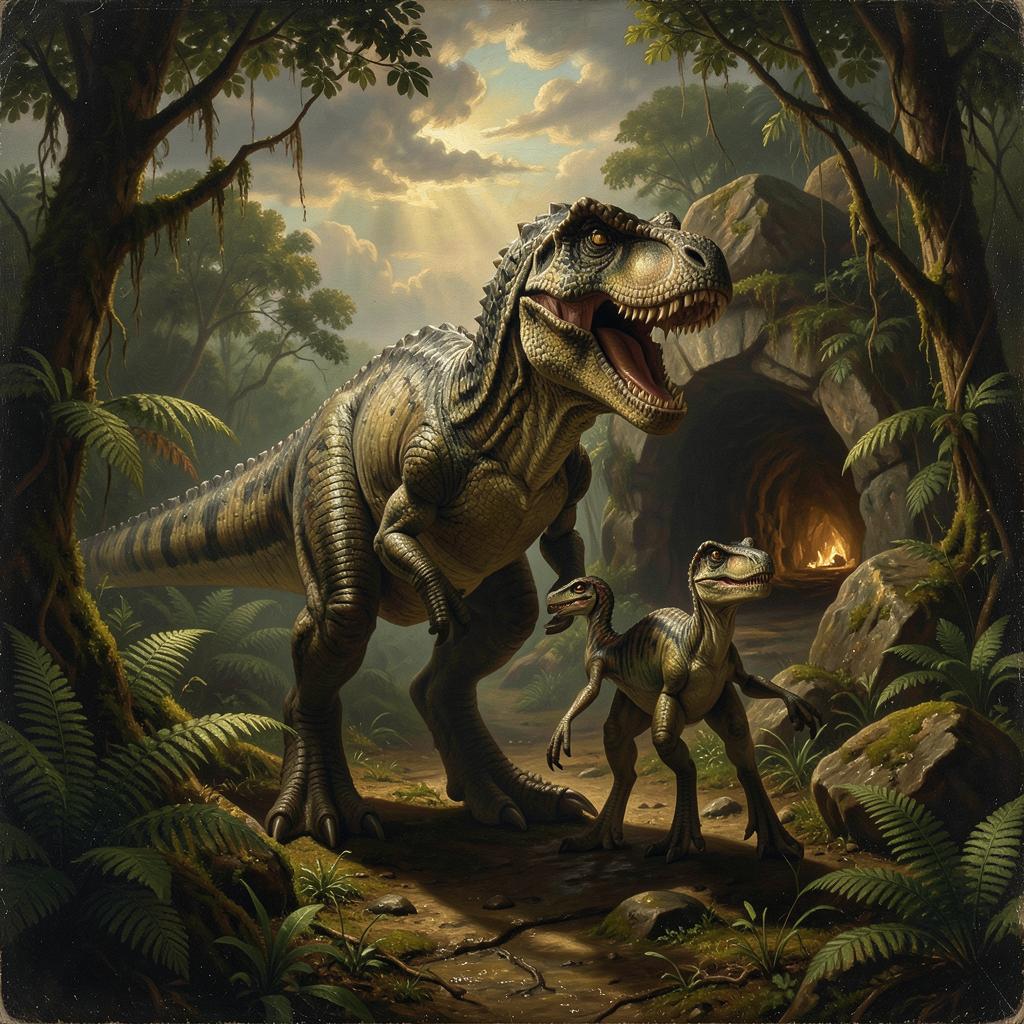 T-Rex et Vélociraptor artwork