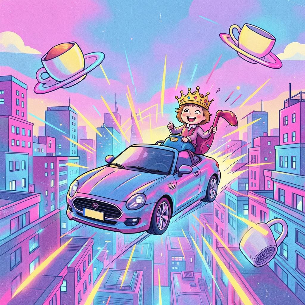 Sybil Grove in a tiny car artwork