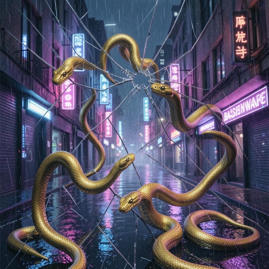 Golden Snakes in Rain artwork