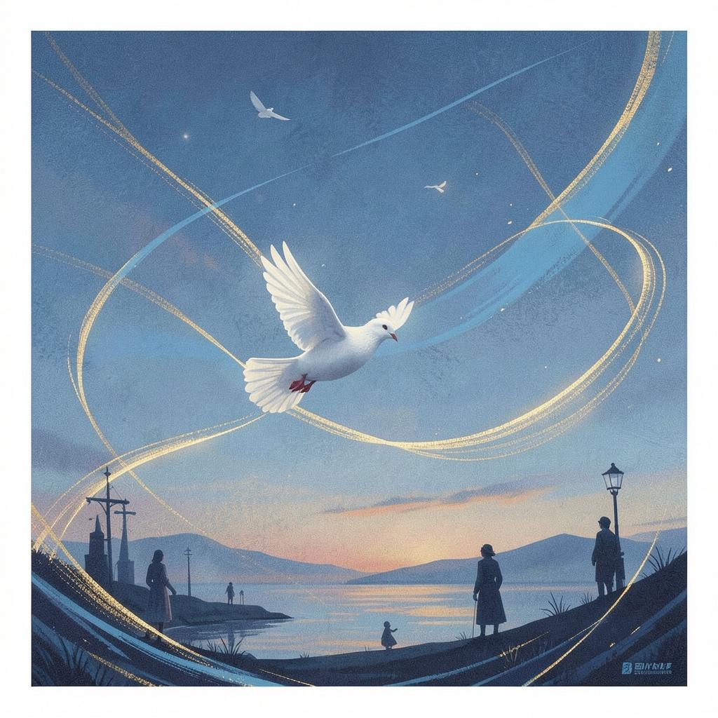 2🌹🕊️🧡🎨The White Dove at Dusk: Invisible Thread of Love artwork