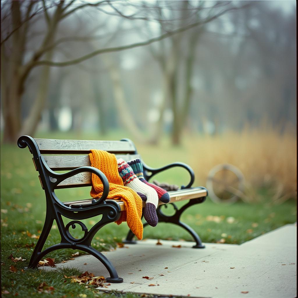 Wool Socks on a Park Bench artwork