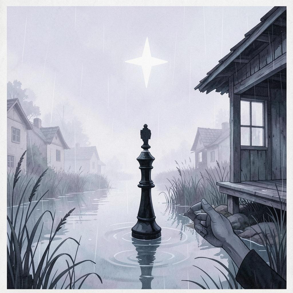 Чорна галка над водою artwork