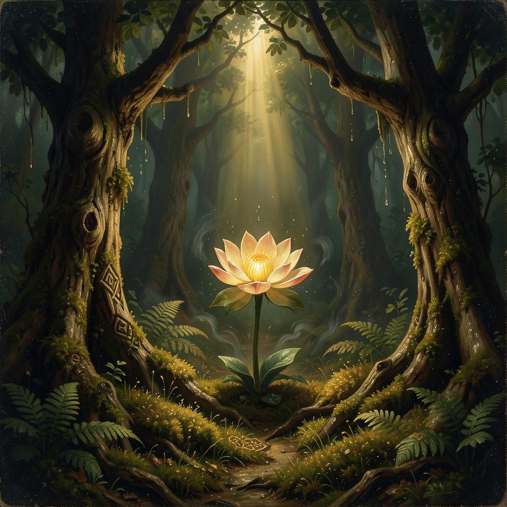 Blume des Lebens – Mystisches Erwachen im alten Hain artwork