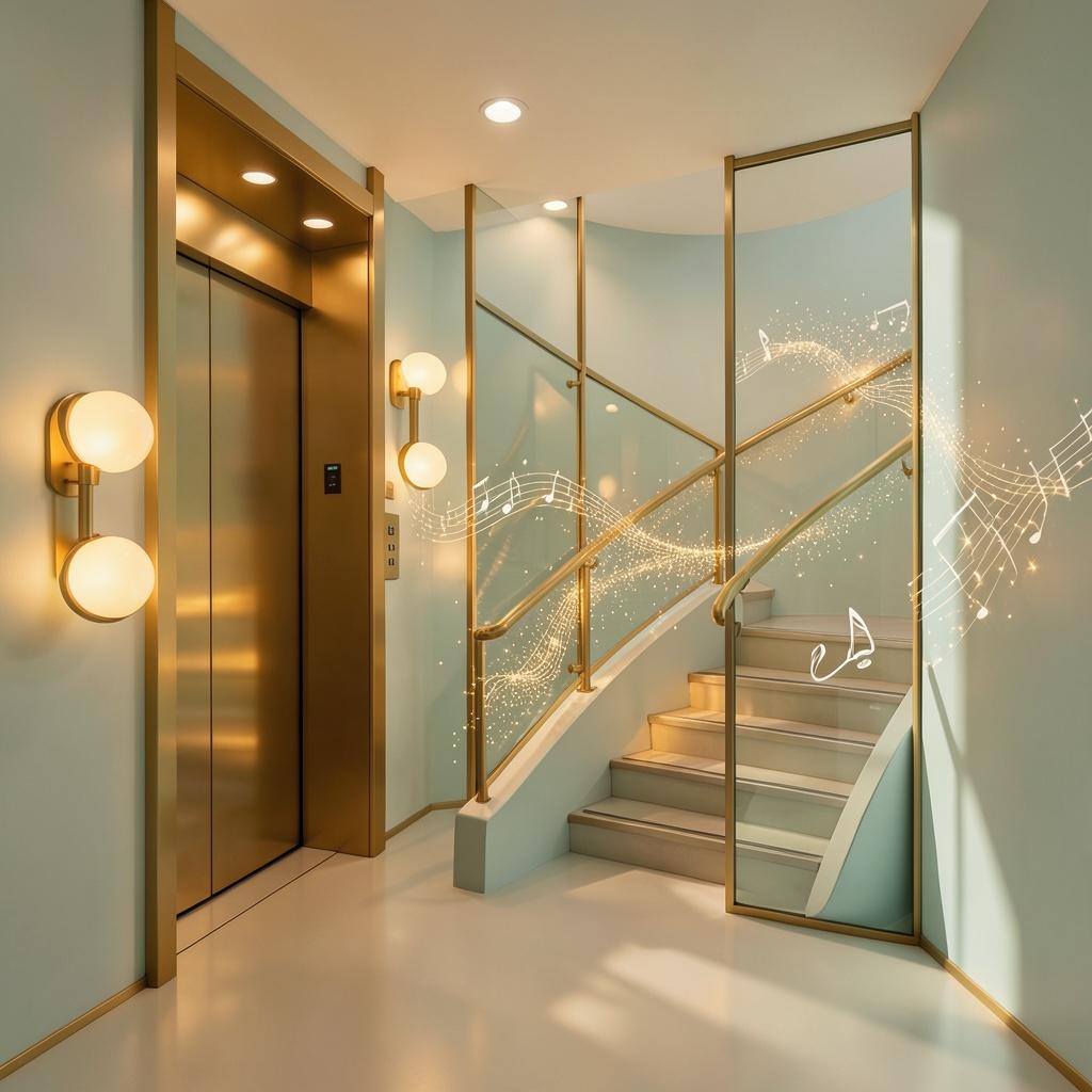 Sunlit Lobby Waltz - Whimsical Skyline Drift artwork
