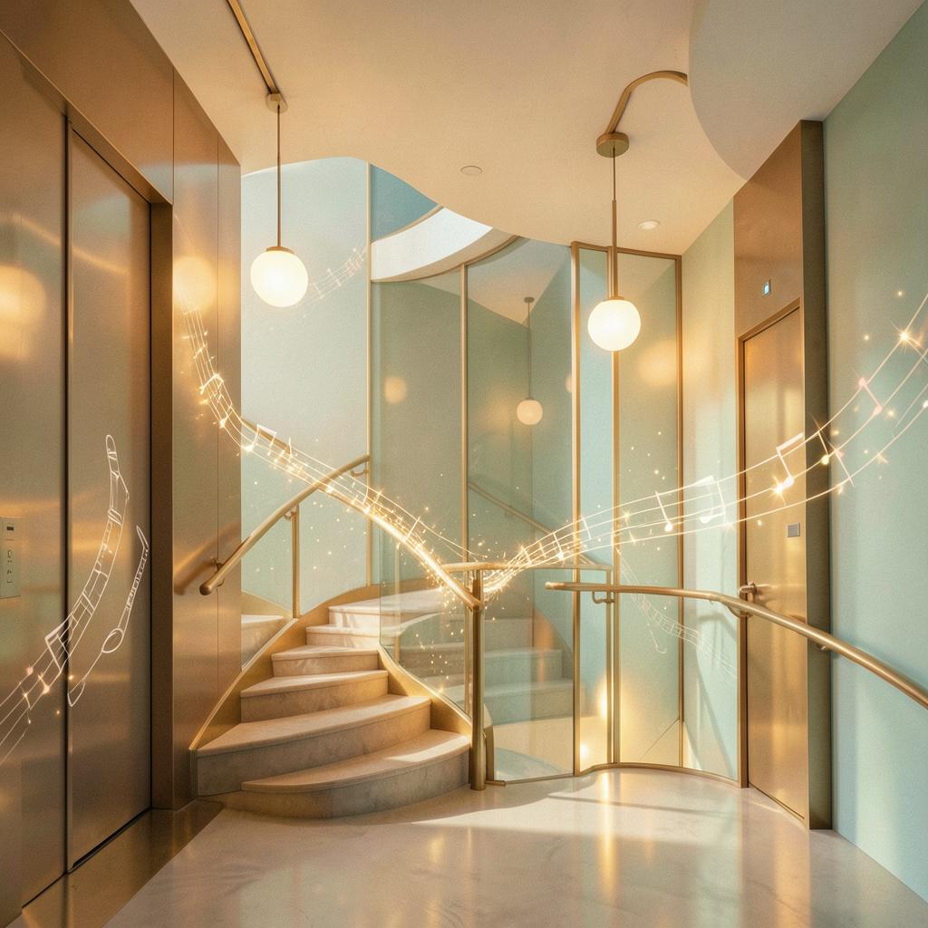 Sunlit Lobby Waltz - Whimsical Skyline Drift artwork