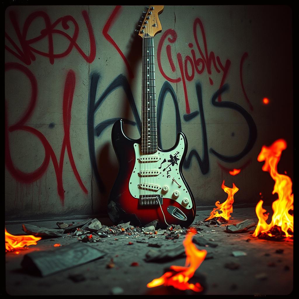 Design a rap-rock track with distorted g (Remastered) artwork