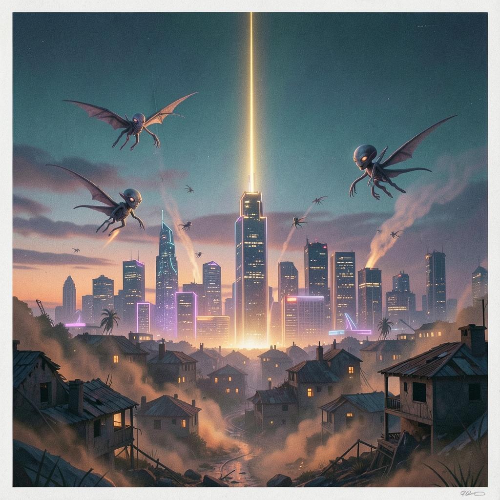 War of the Worlds (An Error  in Intergalactic Communication) T-monies mix artwork