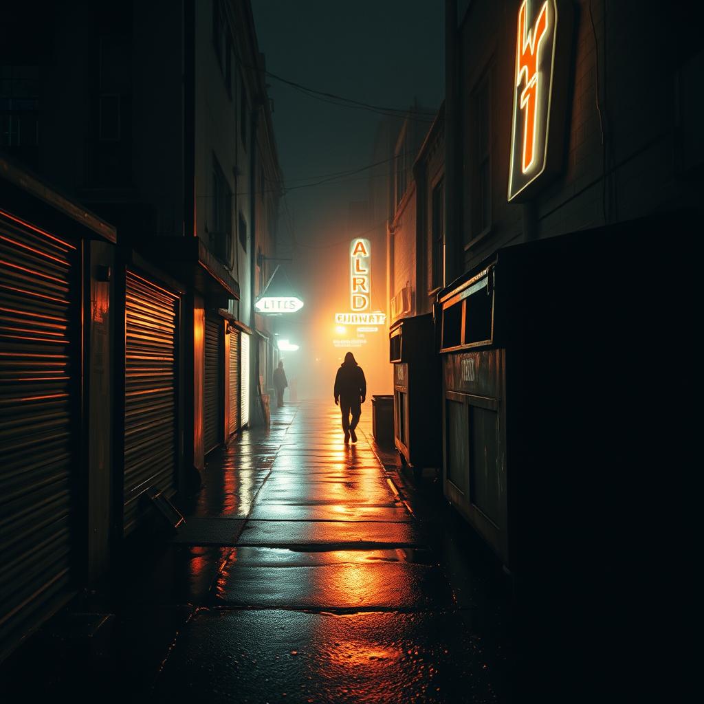 Przez nocny deszcz — ciemne ulice, lepki artwork