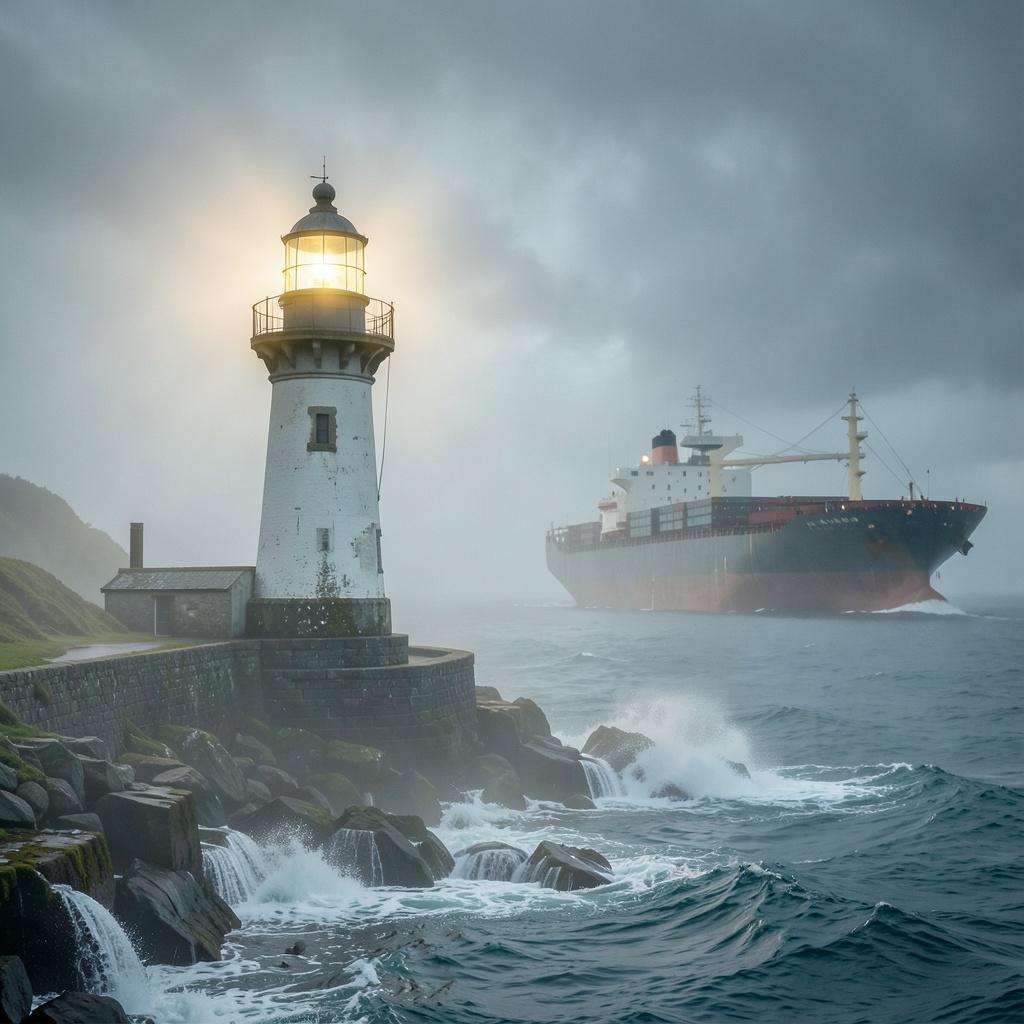 The ship versus lighthouse artwork