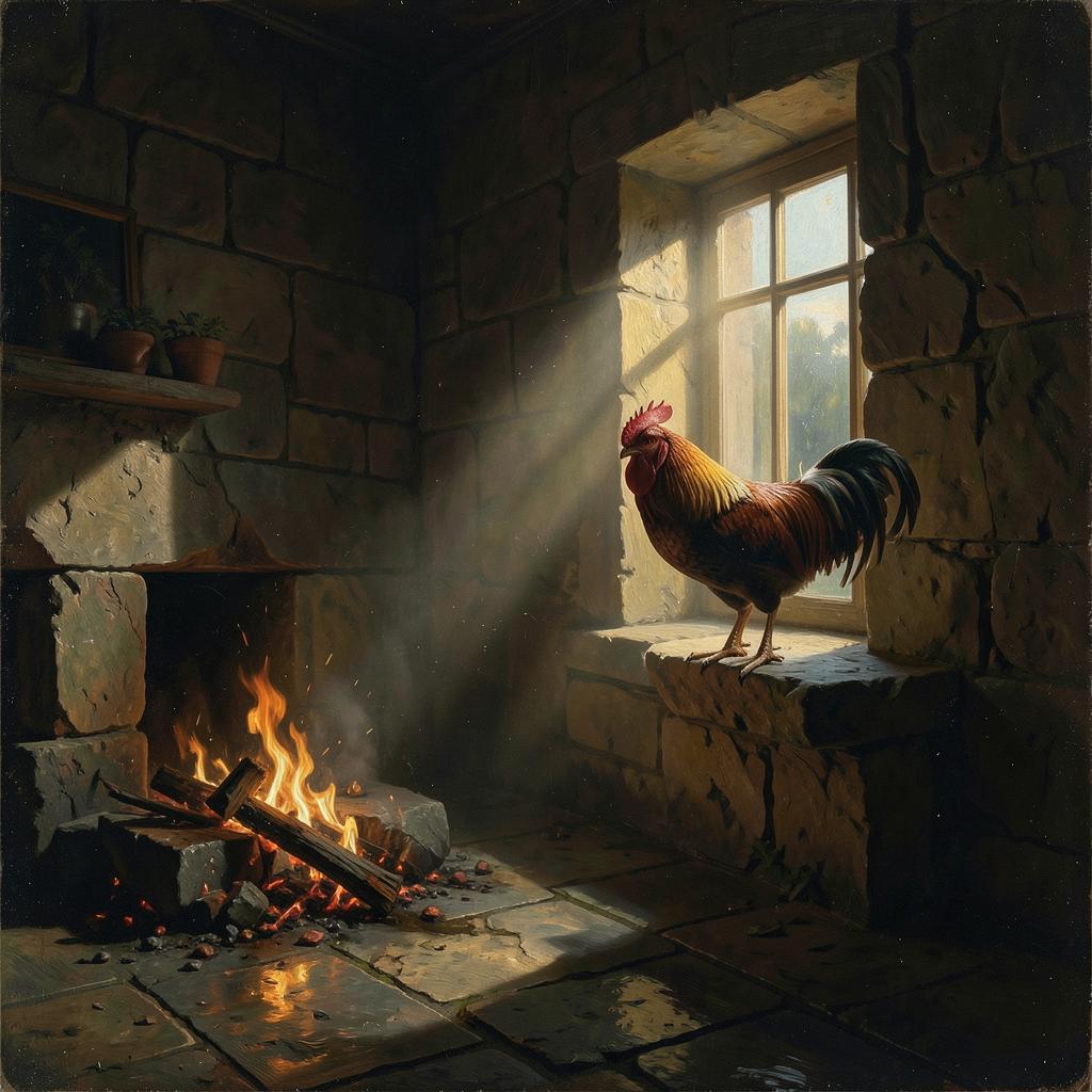 the rooster and the alarm clock artwork