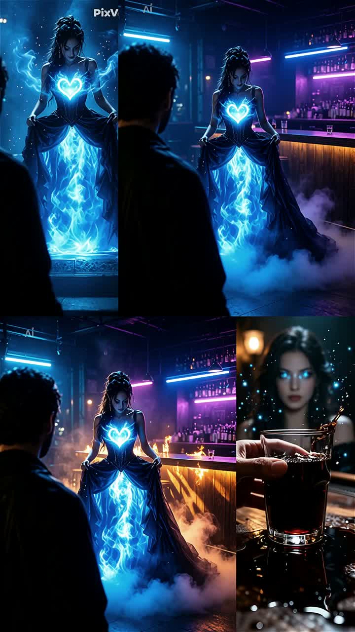 Blue, flame, dresses artwork
