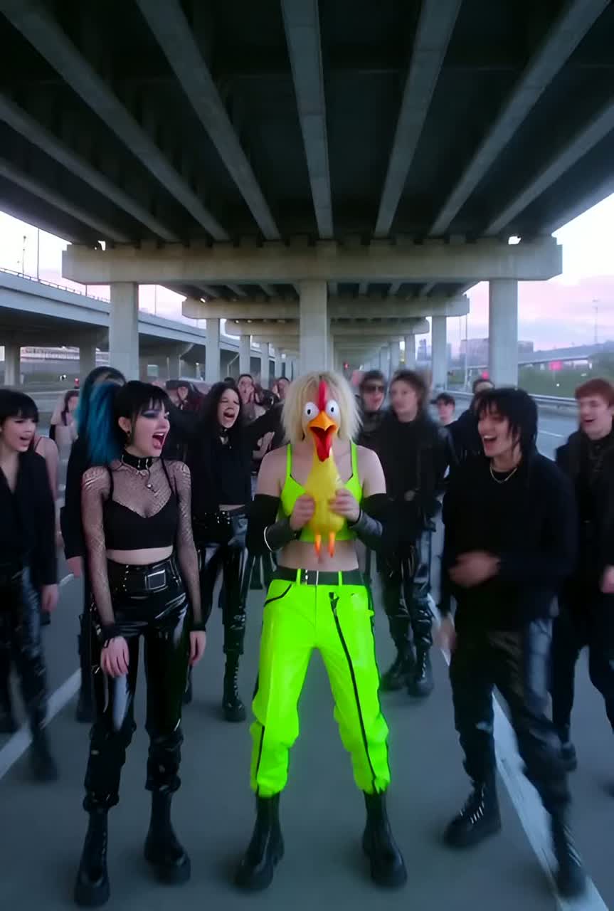 Cybergoth Dance Party Under A Bridge ~ Rockin' the Rubber Chicken artwork